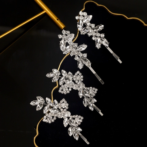 Pinzas para el Cabello de Lujo en Aleación con Diamantes de Imitación Hoja Flor para Mujeres Horquillas Vintage Accesorios para el Cabello de Boda
