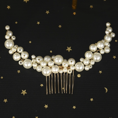Handmade Artificial Pearl Hair Comb With Gold Alloy Wire Elegant Bridal Headpiece For Wedding Prom Party Women Vintage Hair Jewelry