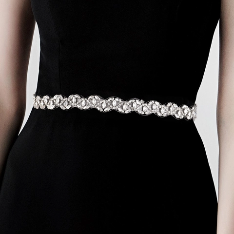 Luxurious Rhinestone Bridal Belt Hand-Sewn Silver Satin Ribbon Sash For Wedding Party Dress Women Gown Decoration Accessory