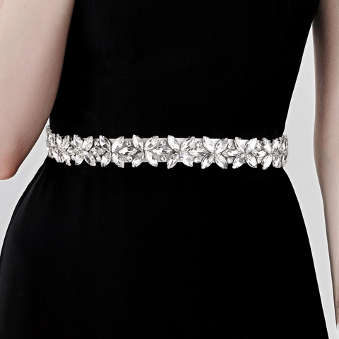 Lussuosa Cintura da Sposa in Strass Motivo Floreale Fascia in Nastro di Raso Bianco per Matrimonio Festa Abito da Ballo Donna