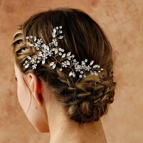 Pettine per Capelli da Sposa in Lega di Cristallo Fatto a Mano Vintage Floreale Strass Perla Artificiale Copricapo Matrimonio