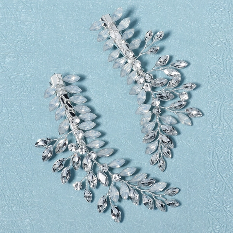 Fermagli per Capelli da Sposa con Foglie di Strass Argento Forcine a Ramo di Cristallo Fatte a Mano per Matrimonio Festa Donna