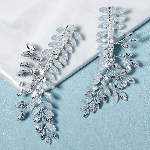 Fermagli per Capelli da Sposa con Foglie di Strass Argento Forcine a Ramo di Cristallo Fatte a Mano per Matrimonio Festa Donna