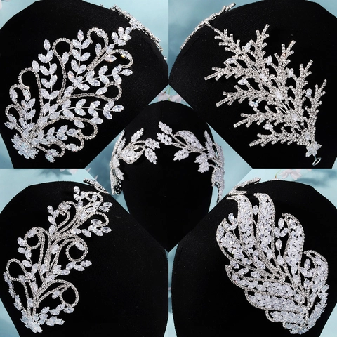 Diadème de Mariée de Luxe en Alliage Zircon Strass Serre-tête Branche de Feuille pour Mariage Banquet Élégant Argent Femme Bijoux de Cheveux