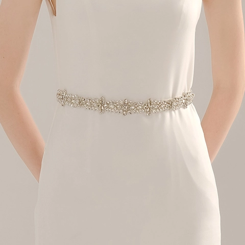 Elegant Bridal Wedding Belt With Rhinestones And Artificial Pearls White Satin Ribbon Sash For Evening Party Banquet Women Dresses