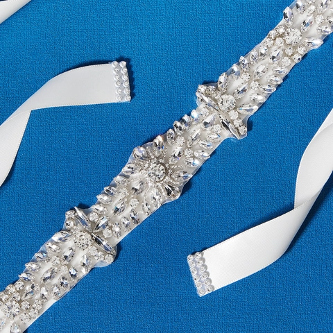 Elegant Bridal Wedding Belt With Rhinestones And Artificial Pearls White Satin Ribbon Sash For Evening Party Banquet Women Dresses
