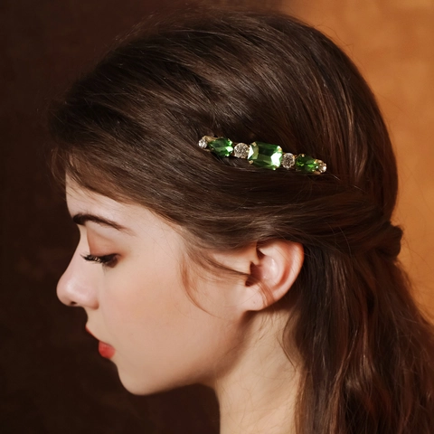 Fermaglio per Capelli Vintage con Strass di Cristallo Multicolore per Donna Lega Galvanizzata Accessorio per Capelli Geometrico