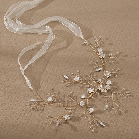 Vigna per Capelli da Sposa Dorata Fatta a Mano Con Strass E Perle Artificiali Elegante Copricapo Floreale per Donna Accessori Capelli Matrimonio