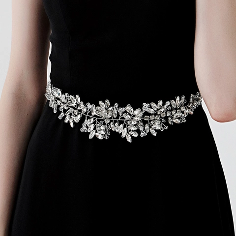 Handmade Luxurious Bridal Belt Rhinestone Leaf Wedding Dress Sash Silver Girdle Hand Beaded Gown Accessories For Women