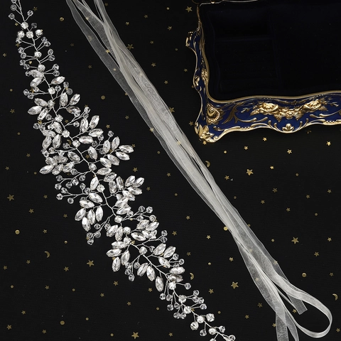 Handmade Luxurious Bridal Belt Rhinestone Leaf Wedding Dress Sash Silver Girdle Hand Beaded Gown Accessories For Women