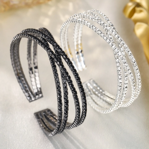 Elegante Bracciale a Cerchio in Lega con Strass a Pavé per Donna Design a Incrocio Cristallo Luccicante Gioielli alla Moda