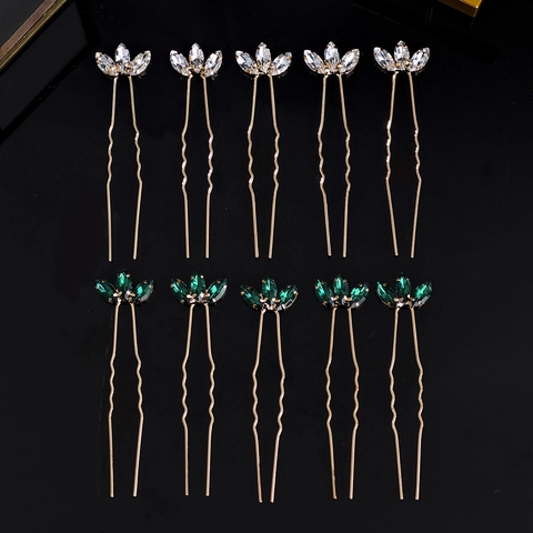 Horquillas para el Pelo en Forma de U de Aleación con Diamantes de Imitación Verde Claro Cristal Marquise Hoja para Boda Fiesta Mujer Joyería