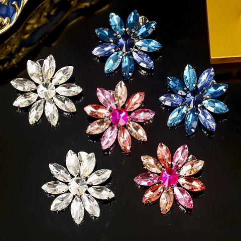 Ensemble de Barrettes à Cheveux Élégantes en Alliage Fleurs Strass pour Femmes Épingles à Cheveux en Cristal Mariage Fête