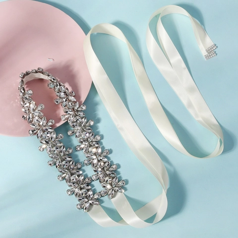 Elegant Bridal Wedding Dress Belt Rhinestone Artificial Pearl Satin Ribbon Sash For Women Party Formal Event Accessories