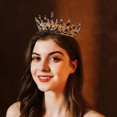 Vintage Barock Vollrund Strass Krone Tiara Legierung Kristall Kopfschmuck Für Hochzeit Braut Haarschmuck Damen