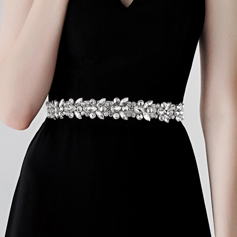 Elegante Cintura di Strass per Abito da Sposa Fatta a Mano con Foglie di Cristallo Nastro di Raso Cintura Sposa Accessori Festa Matrimonio