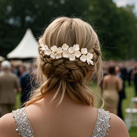 Pettine per Capelli da Sposa in Argilla Bianca Fatto a Mano Con Perla Artificial di Imitazione Cristallo Acrilico per Matrimonio Festa
