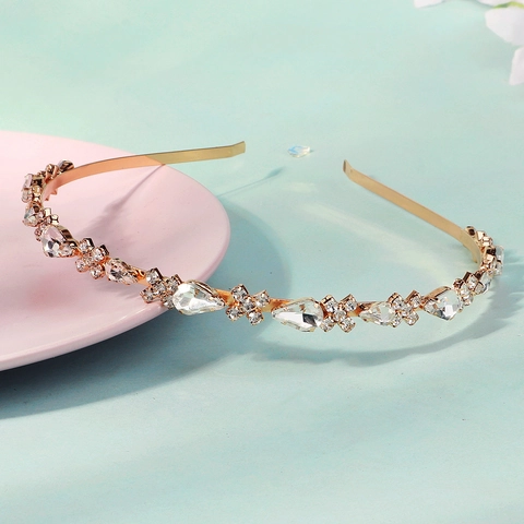 Luxury Alloy Rhinestone Headband For Women Gold Pave Rhinestone Hair Hoop Elegant Wedding Party Bridal Hair Accessories