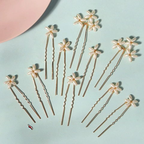 Horquillas para el Pelo en Forma de U con Flor de Perla Vintage Elegantes Palitos de Pelo para Novia Estilo Chino Joyería