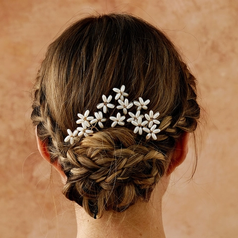 Horquillas para el Pelo en Forma de U con Flor de Perla Vintage Elegantes Palitos de Pelo para Novia Estilo Chino Joyería