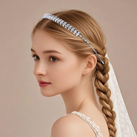 Diadema de Circonita Plateada para Mujer con Diamantes de Imitación Diseño de Hoja Flor Onda para Boda Fiesta Accesorio
