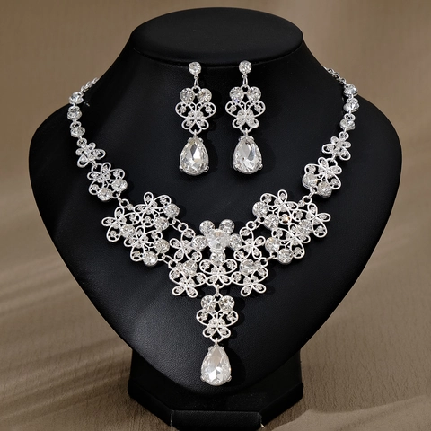 Braut Strass Kunstperle Halskette Und Ohrringe Elegant Luxuriös Hochzeit Schmuckset Für Damen Party Kleider Zubehör