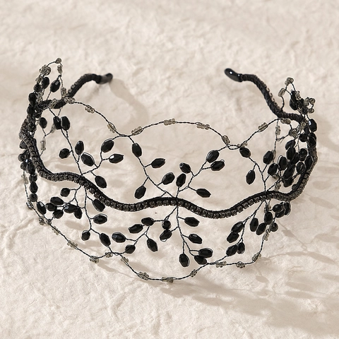 Fascia Sposa con Perline di Cristallo Artificiale Fatta a Mano Stile Gotico Vintage Accessori Capelli Matrimonio Elegante Tiara