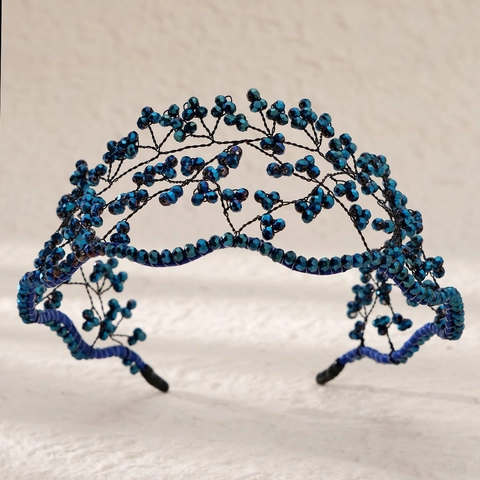 Vintage Handmade Crystal Beaded Crown Headband Luxury Copper Wire Mesh Hair Hoop For Wedding Photography Party Women Jewelry