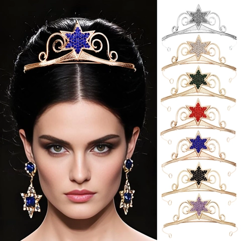 Luxury Alloy Rhinestone Star Tiara For Girls Birthday Party Dress Up Princess Crown Fashion Hair Accessories Jewelry