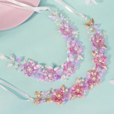 Handgefertigtes Blumen Stirnband Mit Acrylblüten Gold Silber Blatt Künstliche Perlenimitation Band Für Hochzeit Damen Kopfschmuck