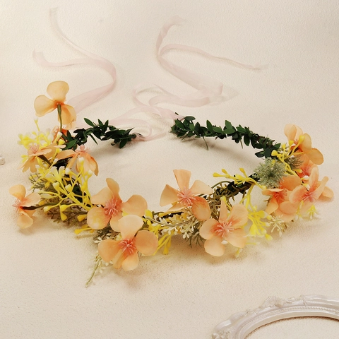 Guirlande de Fleurs de Simulation Faite à la Main Style Forêt Bandeau Couronne Florale avec Ruban Réglable pour Mariage Fête Vacances Femme Enfant Accessoires Cheveux