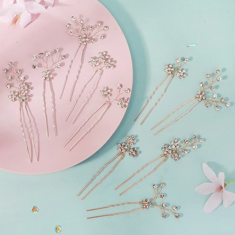 Horquillas para el Cabello de Novia en Forma de U con Flores de Strass Accesorios de Peinado de Boda de Aleación para Mujer