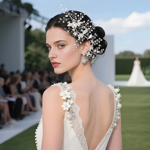 Tralcio per Capelli da Sposa in Argento Fatto a Mano Con Perla Artificiale Strass Fascia per Capelli per Matrimonio Donna Gioielli