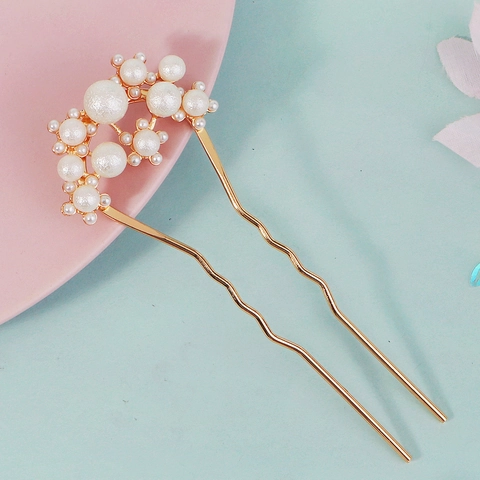 Bastoncino per Capelli a U Oro Vintage Con Perla Artificiale Strass per Donna Sposa Matrimonio Forcina in Lega Accessori per Capelli
