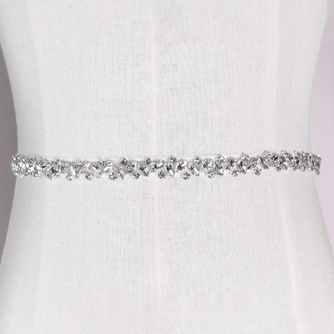 Elegant Bridal Rhinestone Belt For Women White Satin Ribbon Sash Sparkling Crystal Waist Chain Wedding Gown Accessories