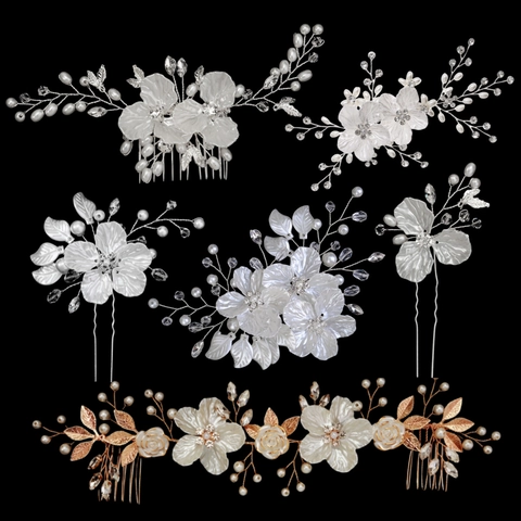 Accessori per Capelli da Sposa Fatti a Mano Fiore Bianco Acrilico Perla Artificial Strass Pettine Forcina Matrimonio Festa Copricapo