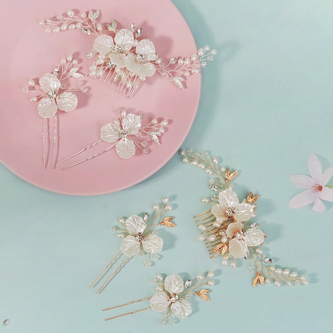 Accessori per Capelli da Sposa Fatti a Mano Fiore Bianco Acrilico Perla Artificial Strass Pettine Forcina Matrimonio Festa Copricapo