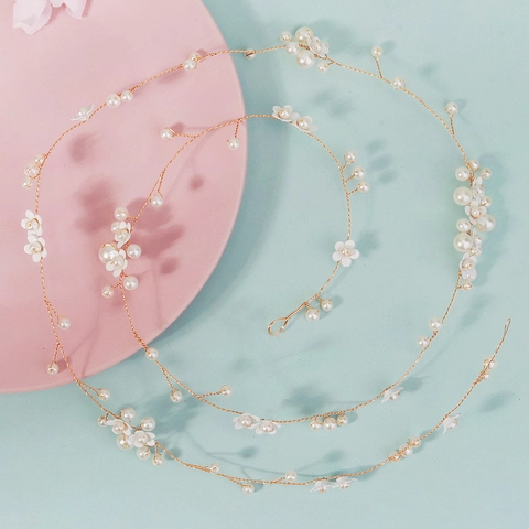 Vino de Pelo de Novia Hecho a Mano Con Perlas Artificiales Diamantes de Imitación Concha Flor Diadema de Boda para Mujer Joyería