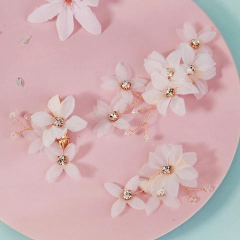 Weiße Netzgewebe Blume Braut Haarspangen Handgefertigt Strass Legierung Florale Haarnadeln Für Hochzeit Party Fotografie Damen Schmuck
