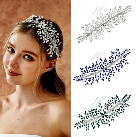 Diadema de Novia de Lujo con Diamantes de Imitación Hoja Vid de Pelo de Cristal de Aleación Hecha a Mano para Boda Banquete Accesorios de Pelo Mujer