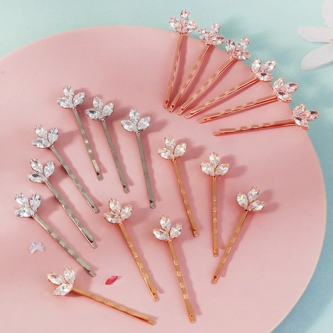 Lussuosi Fermagli per Capelli a Forma di Foglia in Metallo e Zirconia Forcine Sposa Donna Accessori Quotidiani Festa