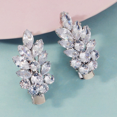 Fermagli per Capelli a Foglia in Zircone Base in Rame Placcato Oro Argento Fermagli in Cristallo per Matrimonio Donna Gioielli