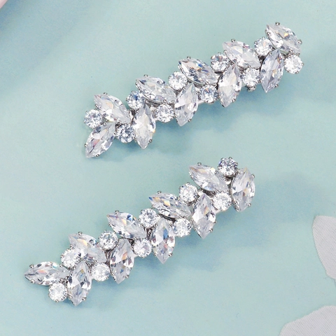 Shiny Zirconia Leaf Hair Clips Copper Alloy Branch Duckbill Clips For Women Party Wedding Fashion Hair Accessories
