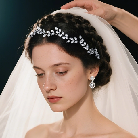 Luxus Braut Zirkonia Blume Blatt Haarranken Silber Legierung Kopfschmuck Für Hochzeit Bankett Party Damen Schmuck Accessoire