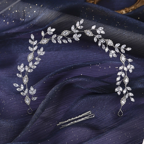 Elegant Silver Bridal Hair Vine Leaf Rhinestone Zirconia Headpiece With Hairpins Wedding Party Women Hair Accessories