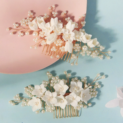 Dolce Pettine per Capelli da Sposa in Resina Fatto a Mano Perla Artificiale Filo in Lega d'Oro Copricapo da Sposa per Donna Gioielli per Fotografia