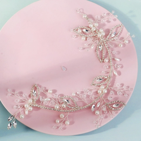Handgemachte Silber Braut Haarranke Mit Strass Und Künstlichen Perlen Blatt Design Eleganter Hochzeits Haarschmuck Für Damen