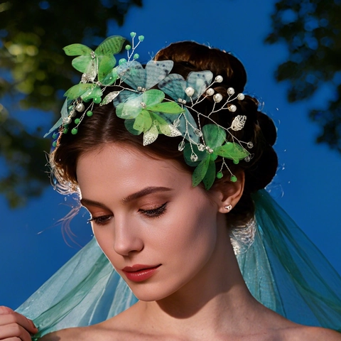 Forest Fairy Butterfly Hairband Handmade Artificial Pearl Green Butterfly Hair Vine Headpiece For Photoshoot Performance Women