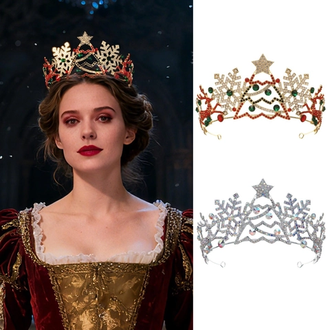 Christmas Snowflake Reindeer Crown Tiara Alloy Rhinestone Princess Crown Festive Party Headpiece For Women Kids Accessories