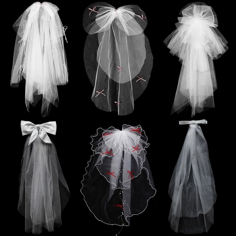 Vintage Elegant Bridal Wedding Veil With Bow Ribbon Imitation Artificial Pearl Rhinestone Double Layer Mesh Hair Accessory For Women